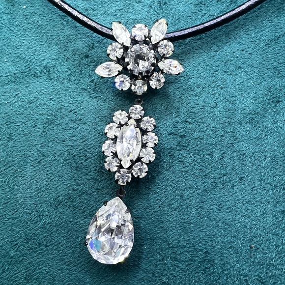 CZ dangle clear rhinestone multi-shaped Antique looking Custom made 16” Necklace - Picture 4 of 11